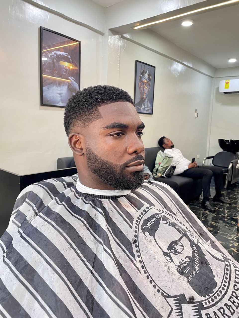Taper fade with full beard grooming